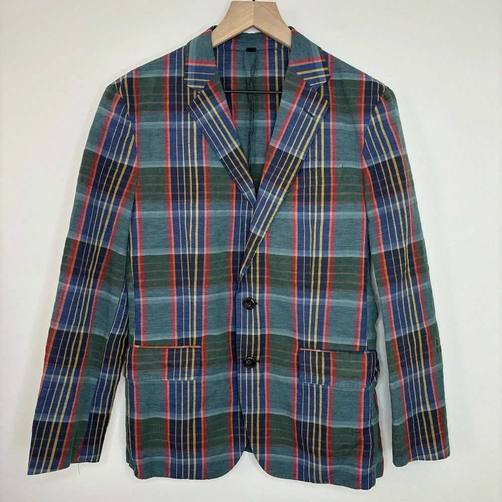 J Crew Ludlow Unstructured Madras Plaid Blazer 36 Slim‎ Linen Preppy Italian Ivy